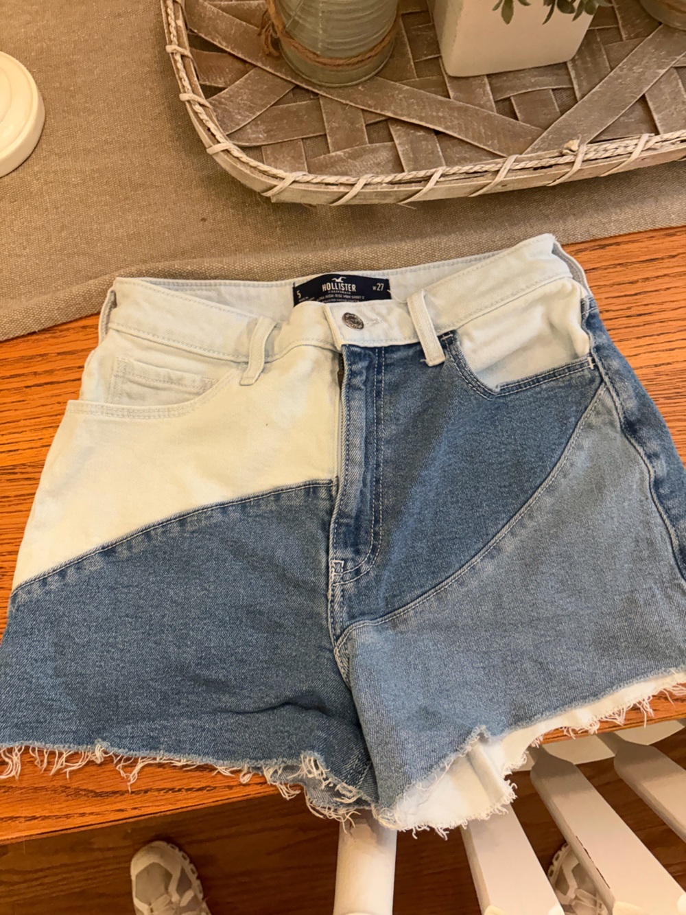 Hollister Two-Tone Light Blue and Dark Blue Denim Shorts